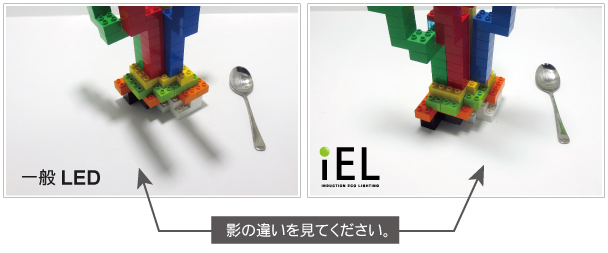 iEL照明とLED照明の影の出方の違い